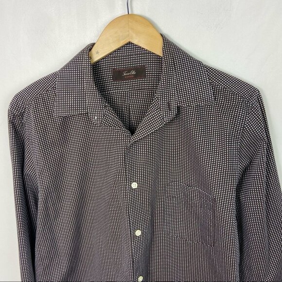 Tasso Elba Button Down Checked Shirt‎ Size Large Cotton Brown Blue Casual Dress - Picture 7 of 12